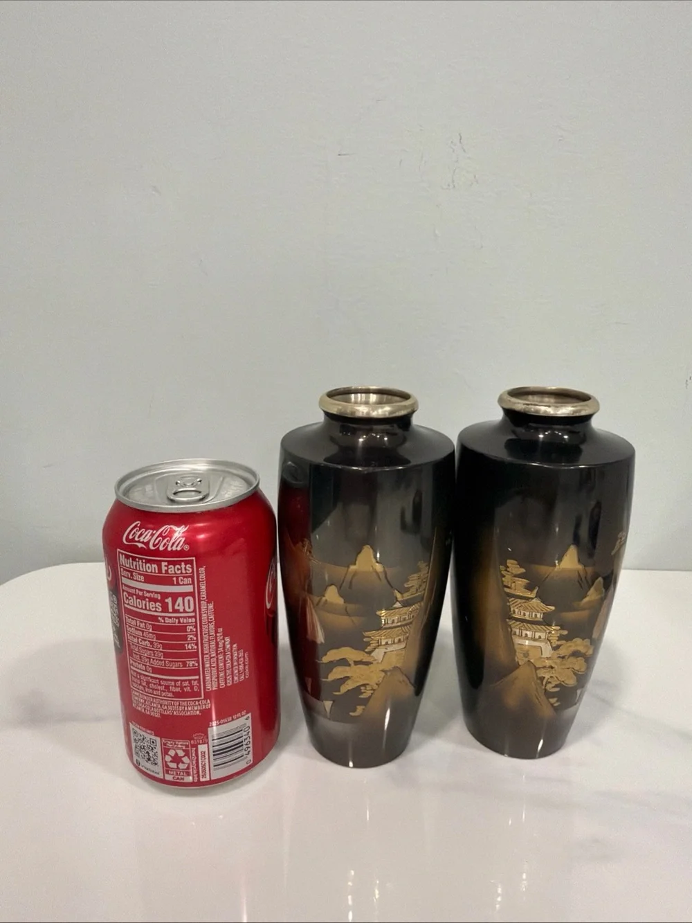Black and Gold Decorative Ceramic Vases - Pair